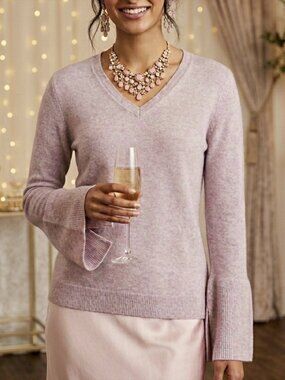 AS-NEW lilac cashmere V-neck with split bell sleeves